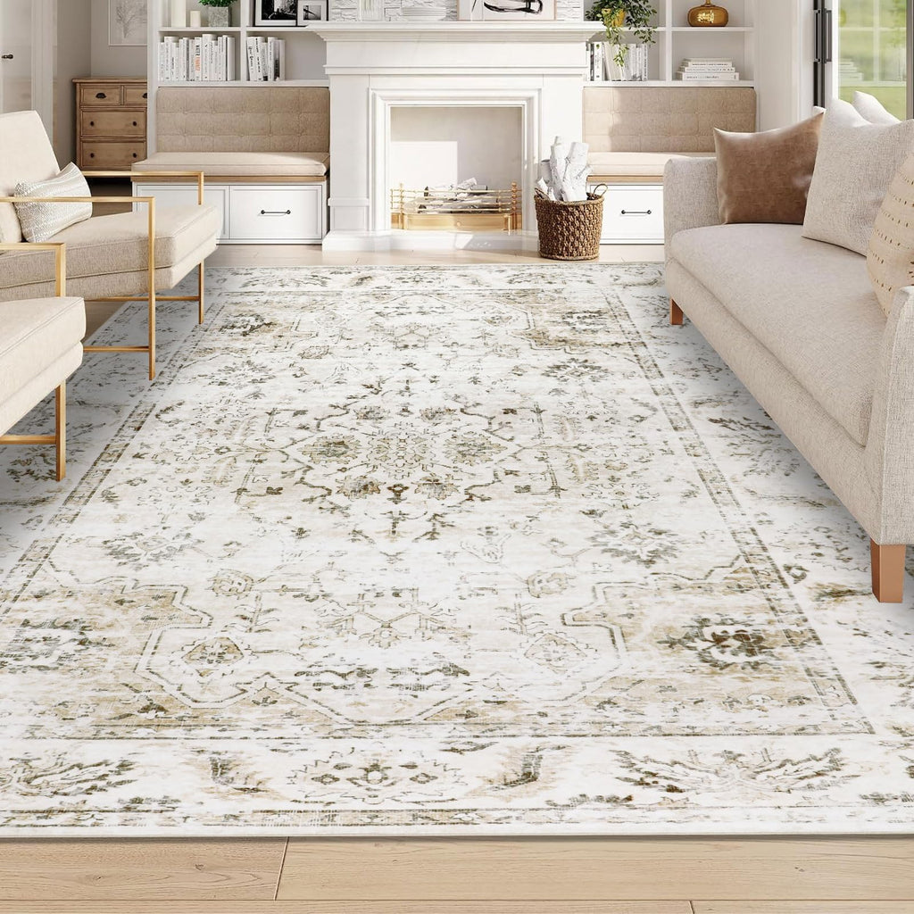 Washable Distressed Area Rug 8x10 – Non-Slip