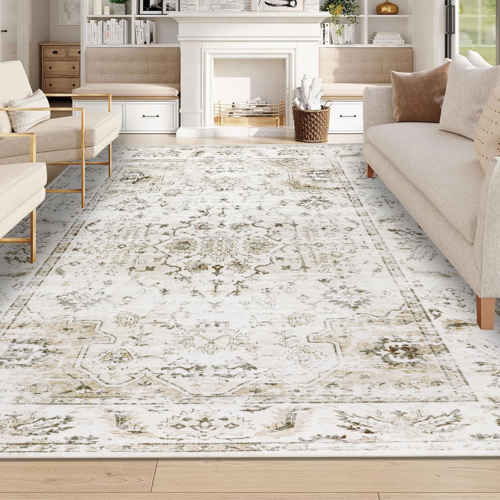 Washable Distressed Area Rug 8x10 – Non-Slip