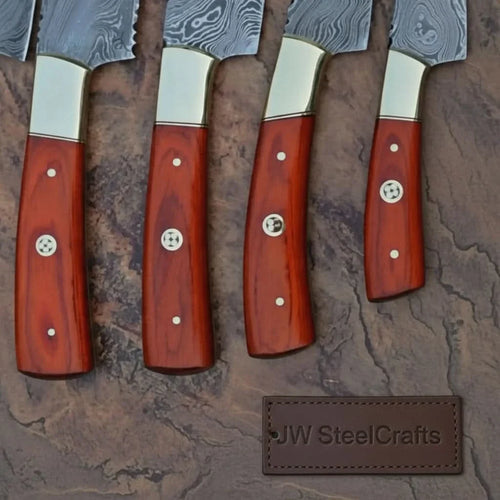 5-Piece Damascus Kitchen Knife Set with Rosewood Handles